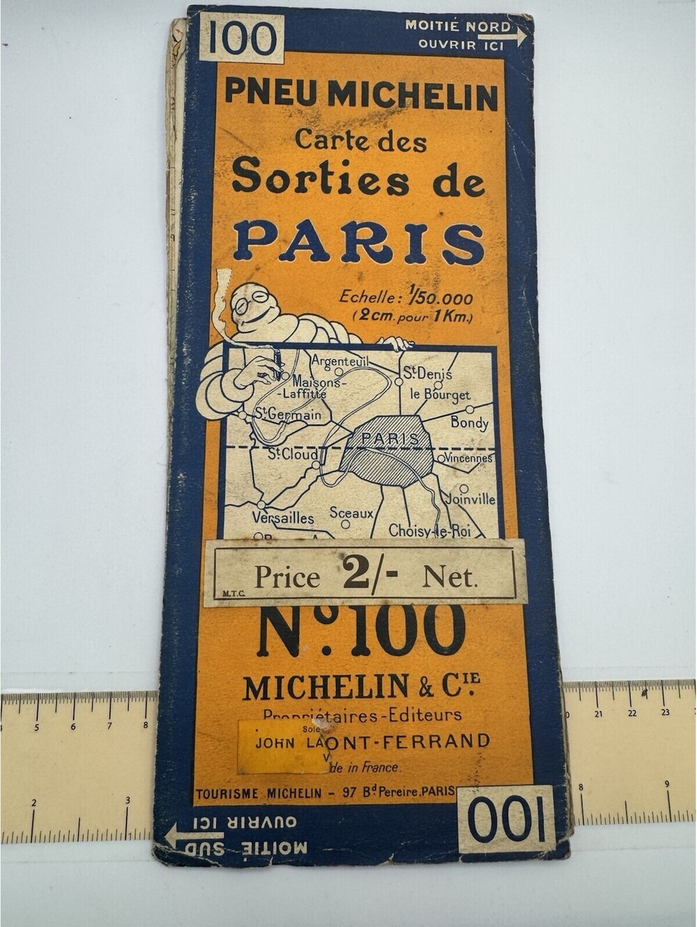 Vintage Michelin No 100 Sorties de Paris Map Bibendum Michelin Man French 1/50k